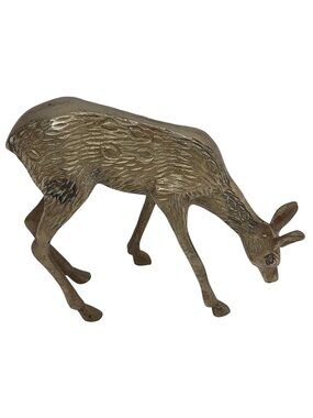 Brass Deer Speckled Fawn Figurine Sculpture Home Decor 4.5" Tall